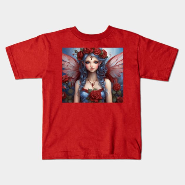 Valentine Fairy with Red Roses and Wings Kids T-Shirt by susiesue